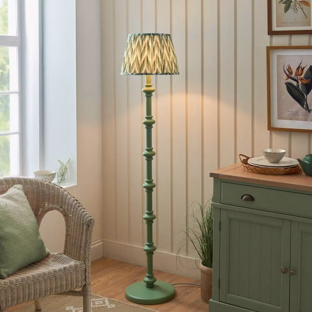Netlighting Carnaby Green Floor Lamp with Green Fabric Zigzag Shade and Brass Details – 2