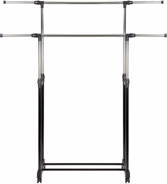 KORVIXA Heavy Duty Double Clothes Rail in Matt Black, H 151 cm x W 140 cm x D 87 cm