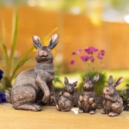Garden Mile Set of 4 Rustic Bronze and Brown Resin Rabbit Ornaments