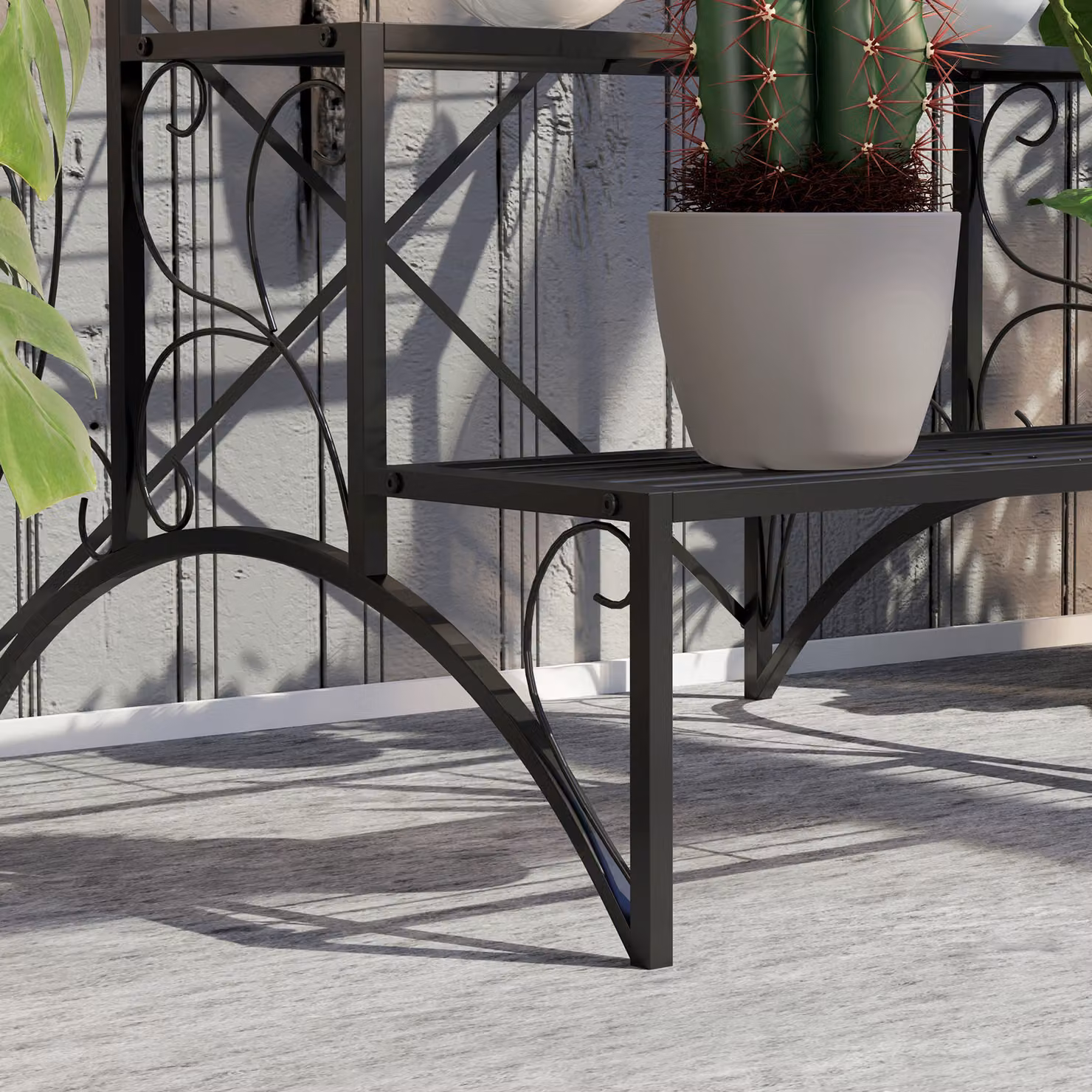 Outsunny 3-Tier Vintage Metal Ladder Plant Stand, Black Flower Pot Holder for Indoor and Outdoor Use, W/D/H: 60 x 60 x 60 cm – 7