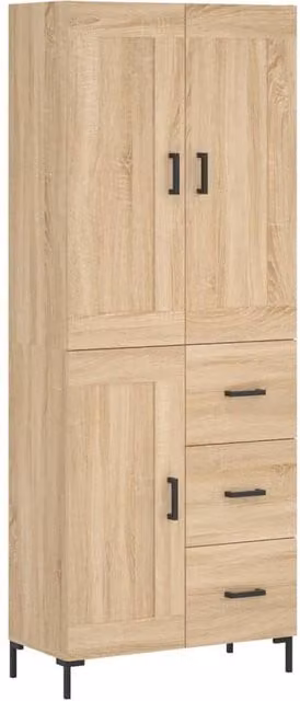 Berkfield Home Sonoma Oak Highboard in Beige and Brown, W/D/H: 69.5 x 34 x 180 cm