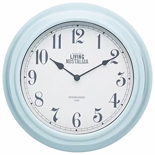 KitchenCraft Living Nostalgia Analogue Silent Quartz Wall Clock, Diameter: 25.5 cm, Vintage Blue