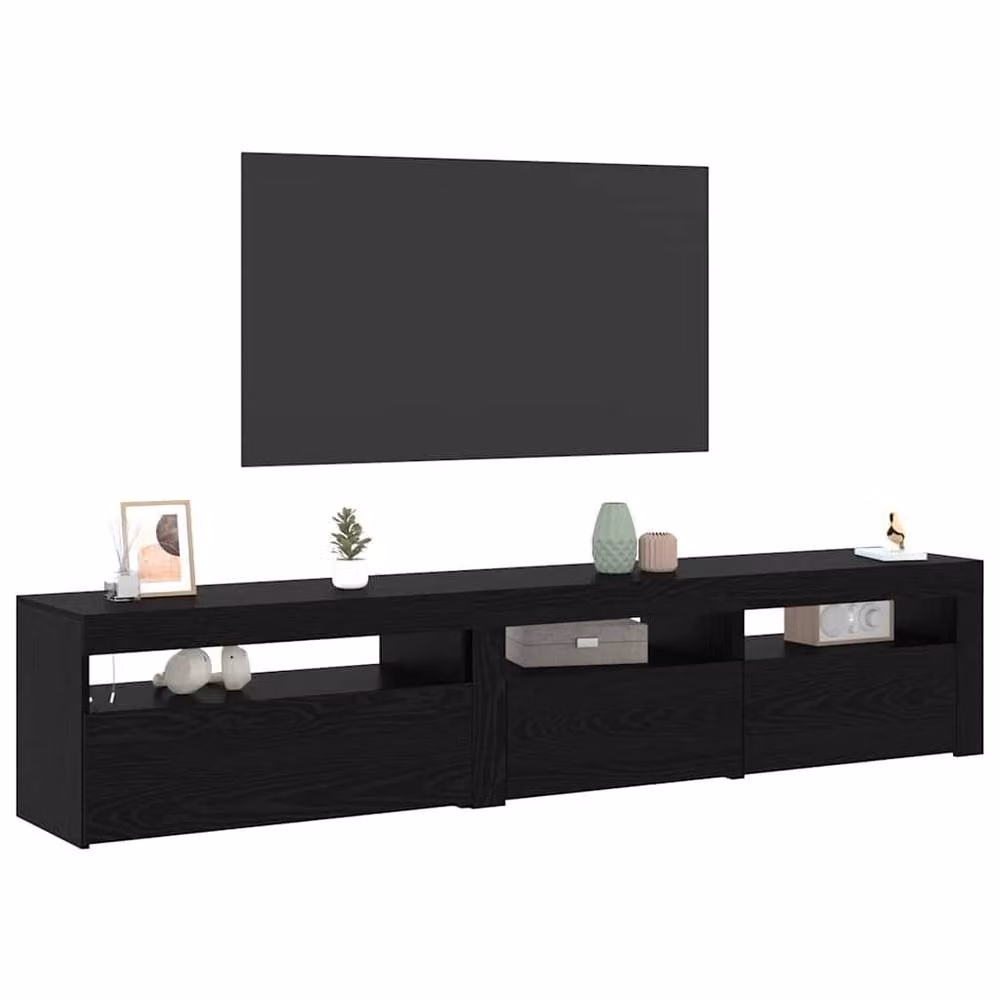 Berkfield Home Set of 2 Modern Black Oak TV Cabinets with LED Lights in Matt Engineered Wood – 2
