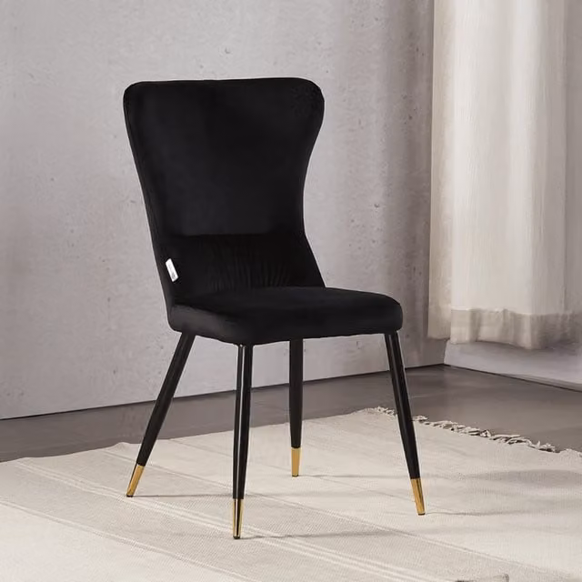 Life Interiors Set of 2 New York LUX Velvet Dining Chairs in Black with Silver Metal Legs