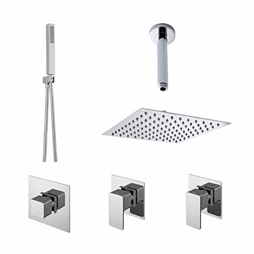 nuie SBS130ST2 Windon Spa Modern Bathroom Shower Bundle in Chrome with Thermostat, Hand Shower, Overhead Shower and Slide Rail Kit – 1