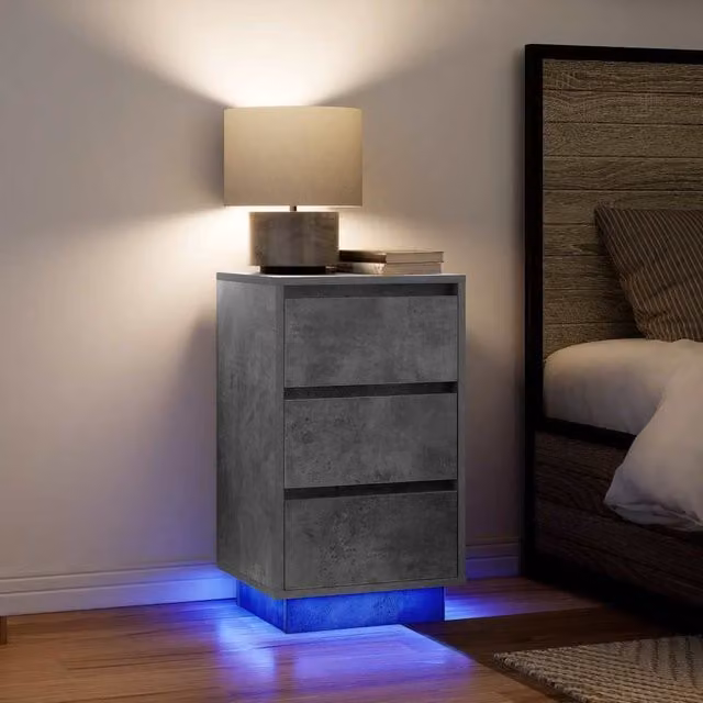 Berkfield Home Bedside Cabinet with Integrated LED Lights, Concrete Grey, W/D/H: 38 x 34 x 65 cm – 1