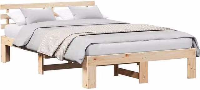 Berkfield Home Solid Pine Wood Bed Frame in Beige, W/D/H: 140 x 190 cm