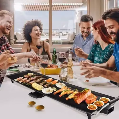 Costway Electric XL Teppanyaki Tabletop Grill with Non-Stick Coating and Adjustable Thermostat, Black, W: 73 cm, D: 23 cm – 3