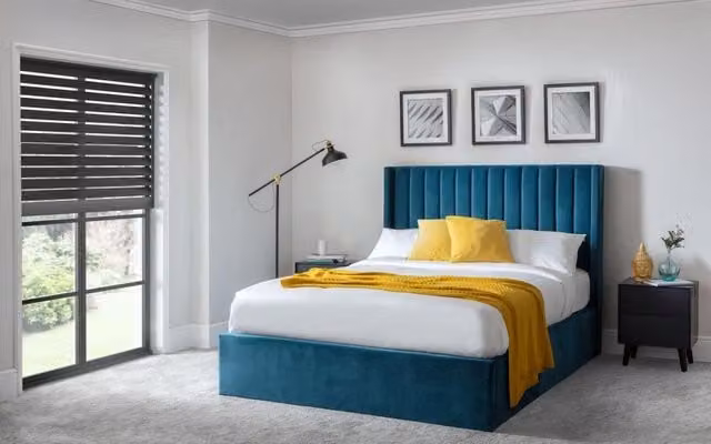 Ashfield Modern Scalloped Premium Velvet Ottoman Bed in Petrol Grey, W/D/H: 140 x 200 cm