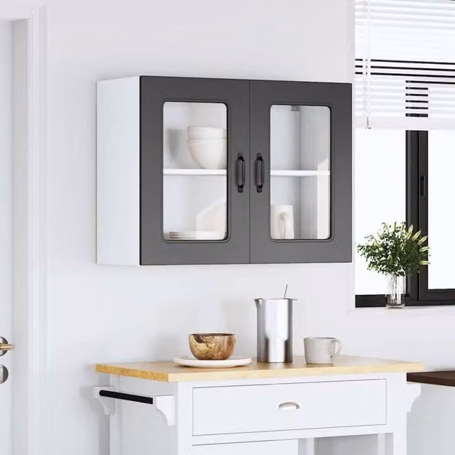 Berkfield Home Kalmar Black Wall Mounted Kitchen Cabinet with Glass Doors and Internal Shelves, W: 60.0 cm, H: 80.0 cm, D: 31.0 cm