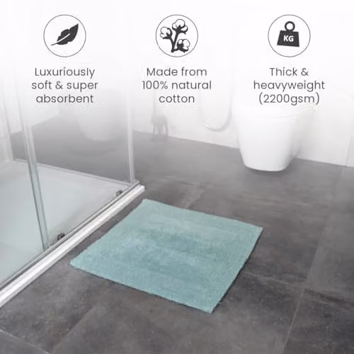 Allure Bath Fashions Elegance Reversible Heavyweight Cotton Shower Mat in Duck Egg Blue, W/D/H: 55 x 55 x 1 cm – 3