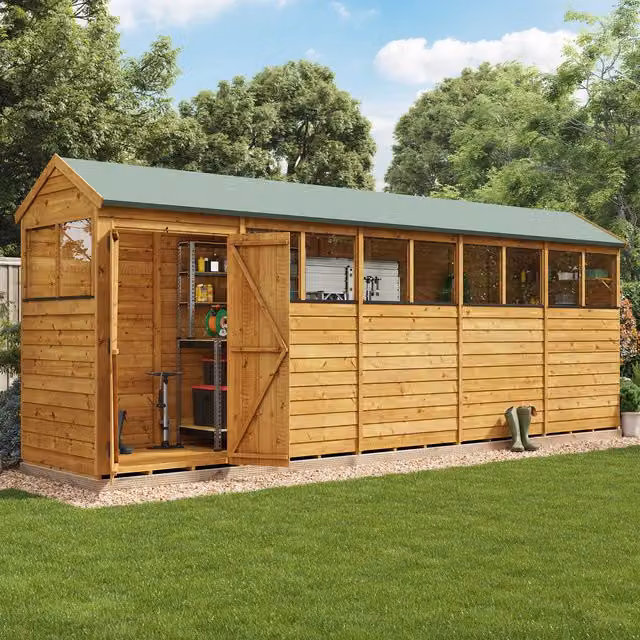BillyOh Switch Overlap Apex Wooden Garden Shed with Windows in Rustic Brown