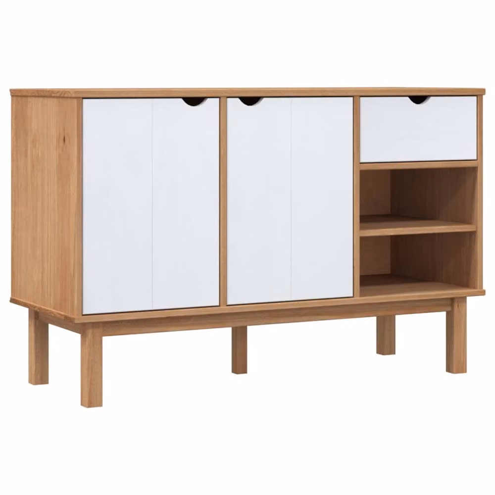 Berkfield Home OTTA Scandinavian Sideboard in Brown and White Solid Pine Wood, W/D/H: 114 x 43 x 73.5 cm – 2