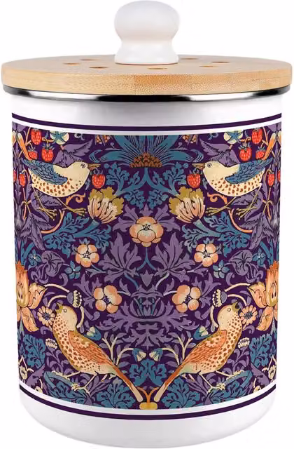 Purely Home Strawberry Thief Metal Food Waste Caddy with Flip Lid, 2L, Purple and Multicolour