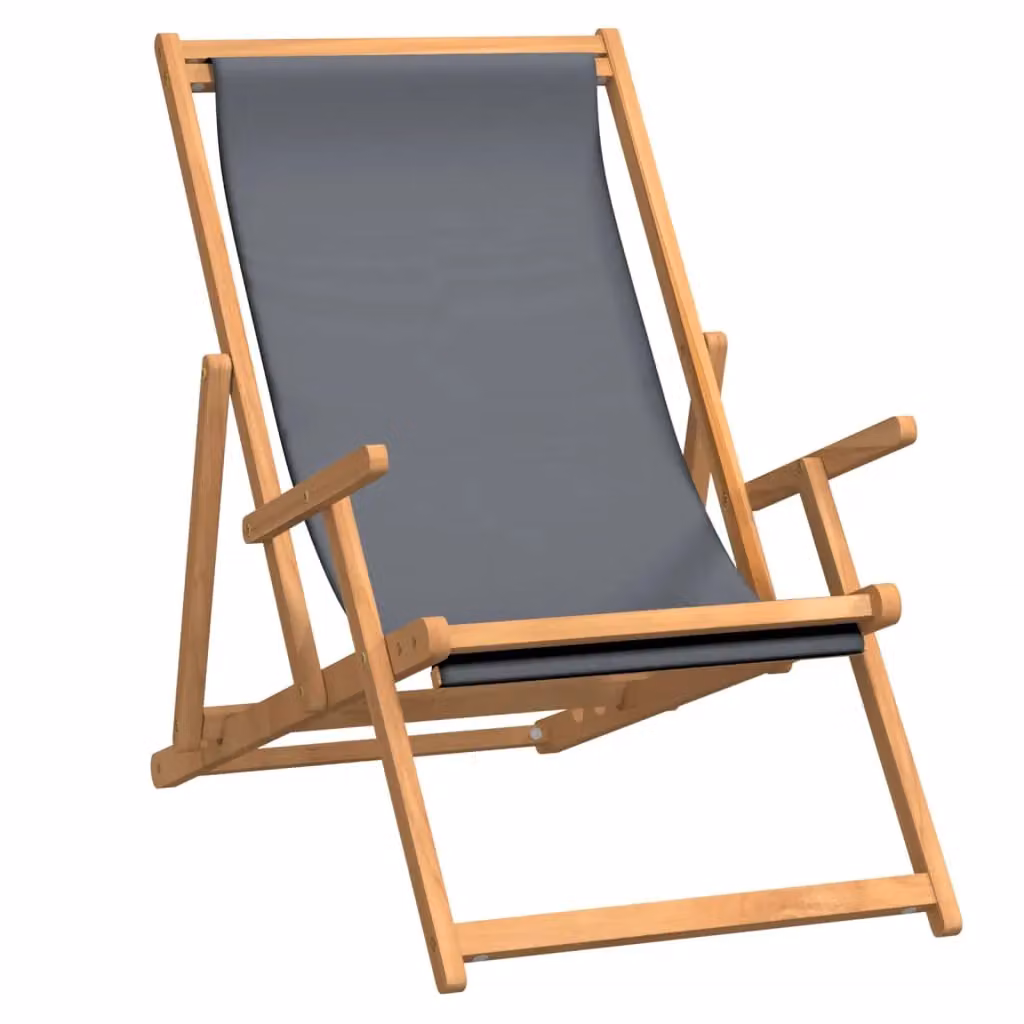 Berkfield Home Folding Beach Chair in Grey Solid Teak Wood – 2