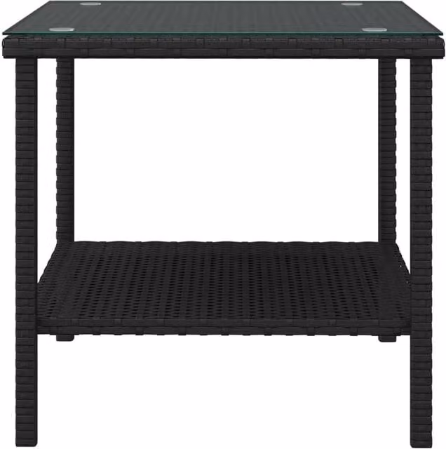 Berkfield Home Black Poly Rattan and Tempered Glass Side Table, W/D/H: 45 x 45 x 45 cm – 1