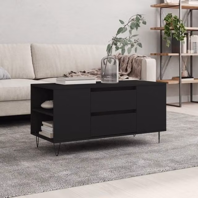 Berkfield Home Modern Black Rectangular Coffee Table, W: 102 cm, D: 44.5 cm, H: 50 cm – 1