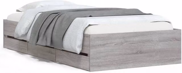 Berkfield Home Single Bed Frame with Drawers in Grey Sonoma, W/D/H: 90 x 190 cm