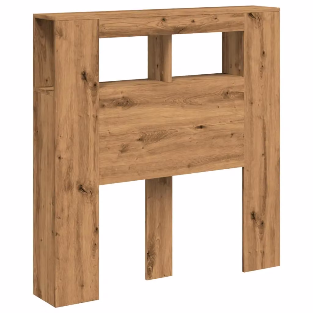 Berkfield Home Artisan Oak LED Headboard in Brown with Integrated Shelf and USB Charging Port, W/D/H: 100 x 18.5 x 103.5 cm – 2
