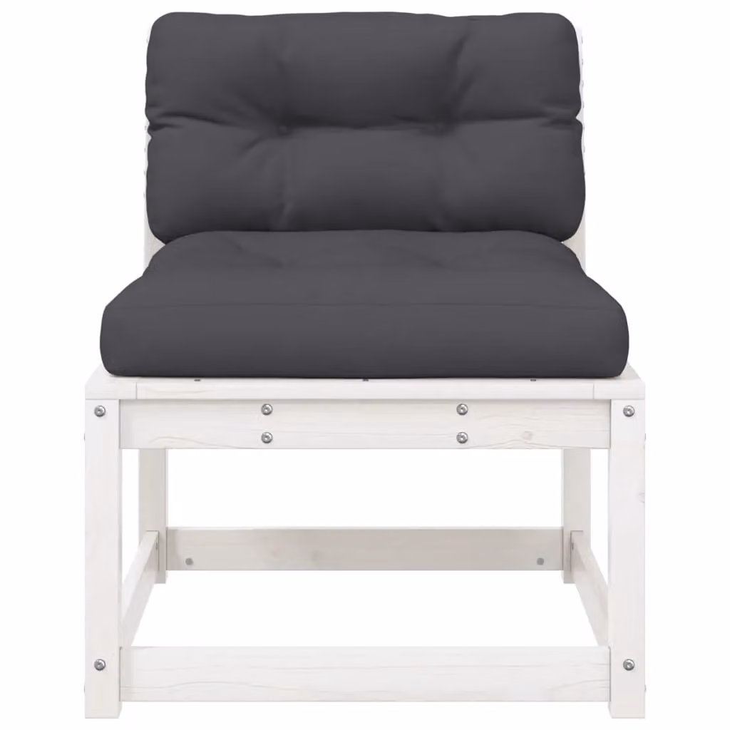 Berkfield Home White Solid Pine Garden Sofa with Fabric Cushions – 3