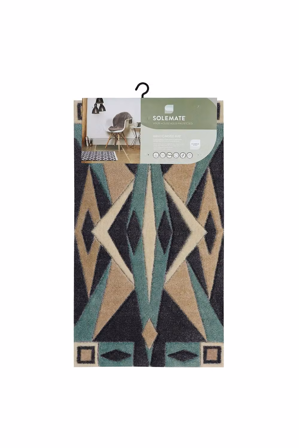 JVL Solemate Art Deco Hand Carved Door Mat, Turquoise and Multicolour, W: 57 cm, D: 100 cm – 4