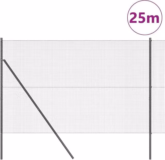 Berkfield Home Modern Welded Wire Fence with 13 Posts, Grey Steel, 1.6 x 25 m – 1