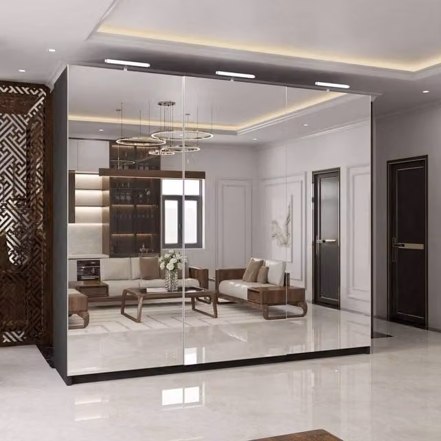 MN Furniture 3 Door Mirror Sliding Wardrobe with Integrated LED Lighting in Black, W: 250 cm, H: 217 cm
