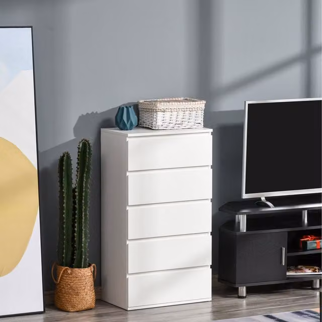 HOMCOM White Glossy Chest of Drawers with Soft Closing Mechanism W/D/H: 100 x 34 x 26 cm