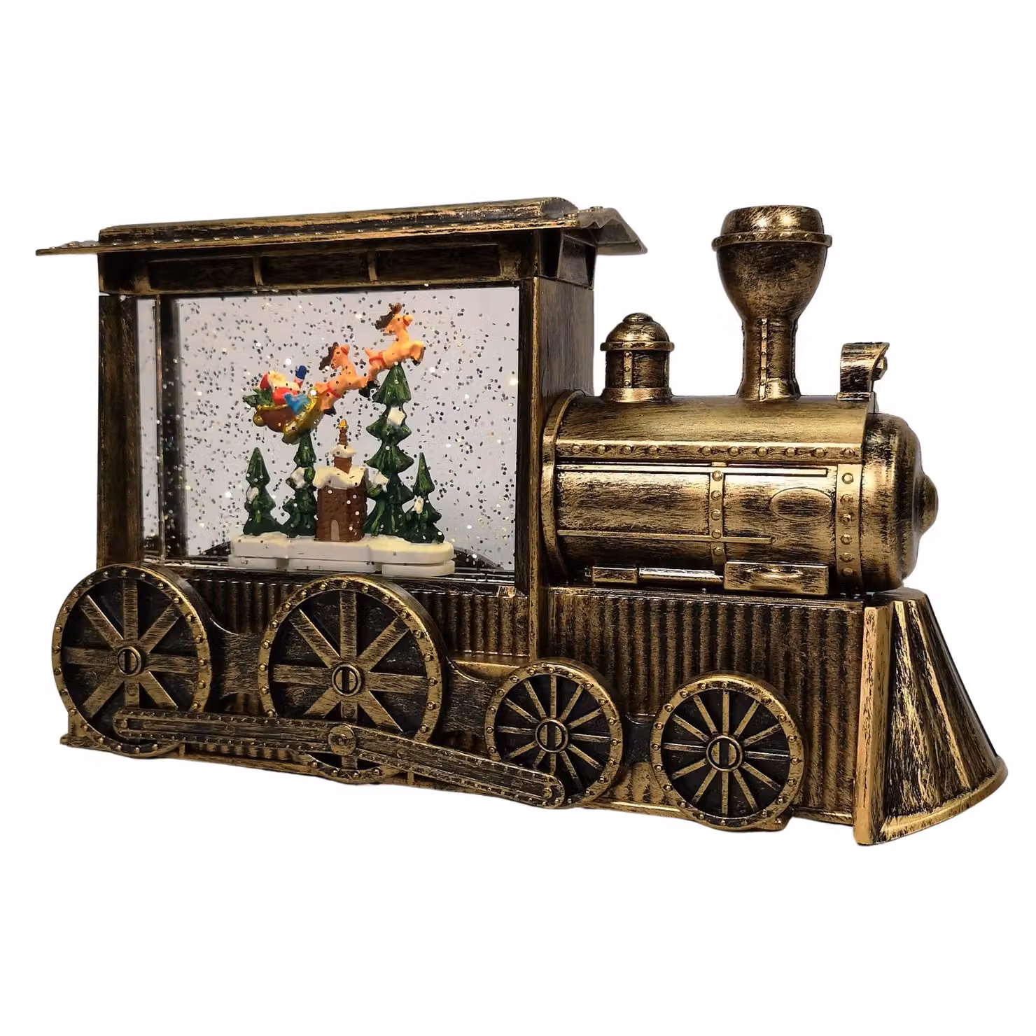 Samuel Alexander Gold and Bronze Christmas Train Water Spinner with Santa Scene and LED Lights, 29 cm – 2