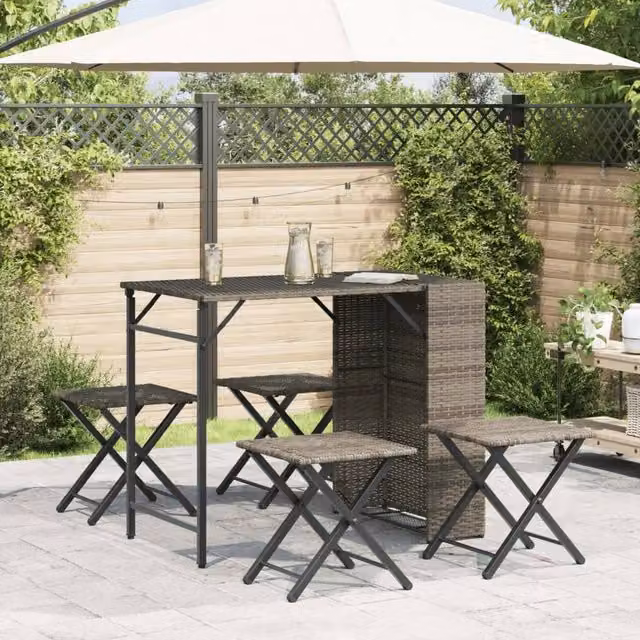 Berkfield Home Beautiful 5 Piece Grey Poly Rattan Foldable Garden Dining Set – 1