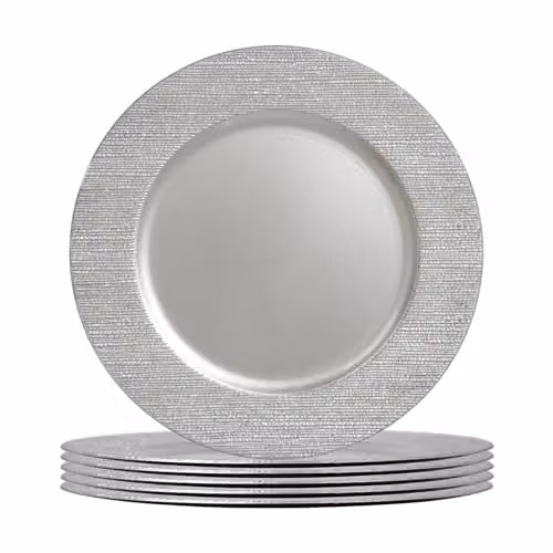 Argon Tableware Silver Melamine Charger Plates with Geometric Rib Design, Pack of 6, Diameter: 33 cm – 1