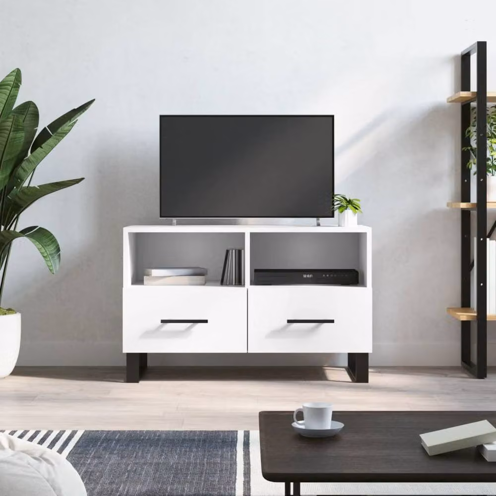 Berkfield Home Modern White TV Cabinet W: 80 cm, D: 36 cm, H: 50 cm – 2
