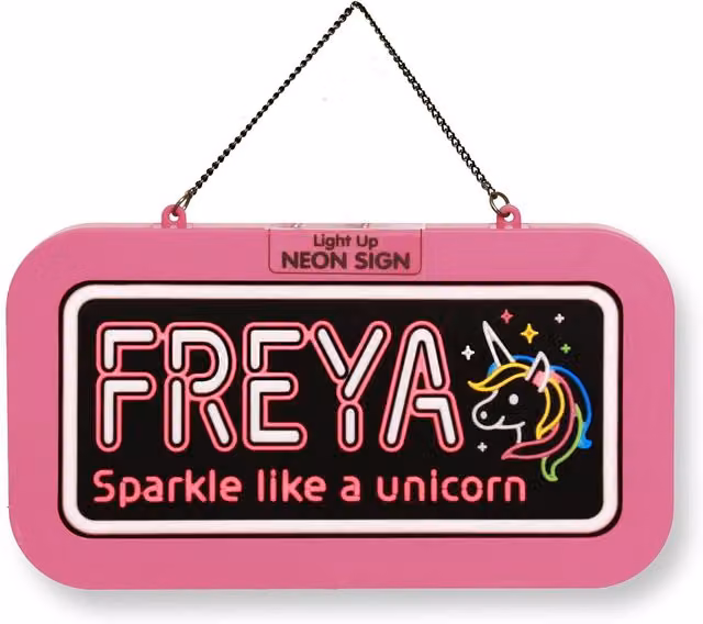 History & Heraldry Freya Pre-personalised Light-Up Neon Bedroom Sign in Pink