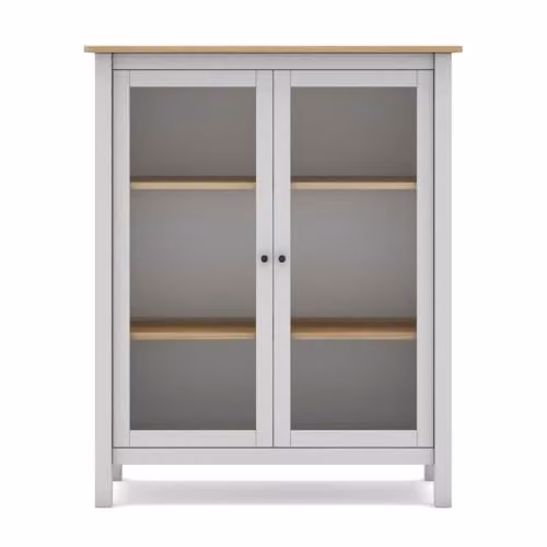 Calicosy Misti White 2-Door Wood Display Cabinet with Glass Doors, W: 90 cm, H: 110 cm