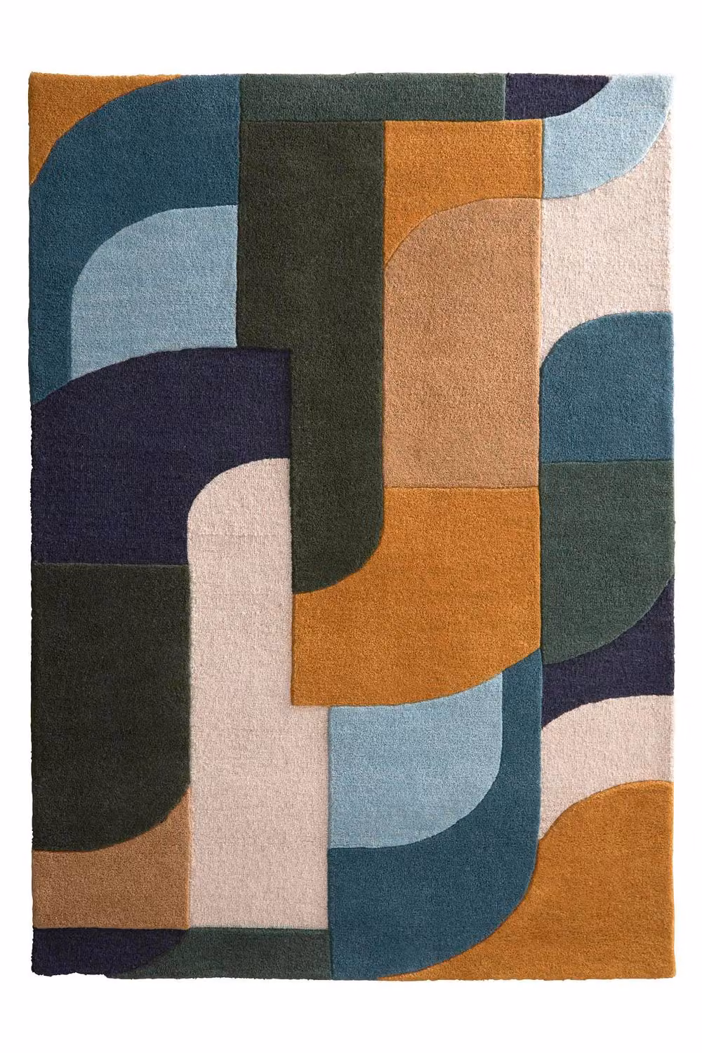 Origins Retro Deco Abstract Art Deco Wool Rug in Blue, Green and Multicolour, W: 160 cm, D: 230 cm – 2