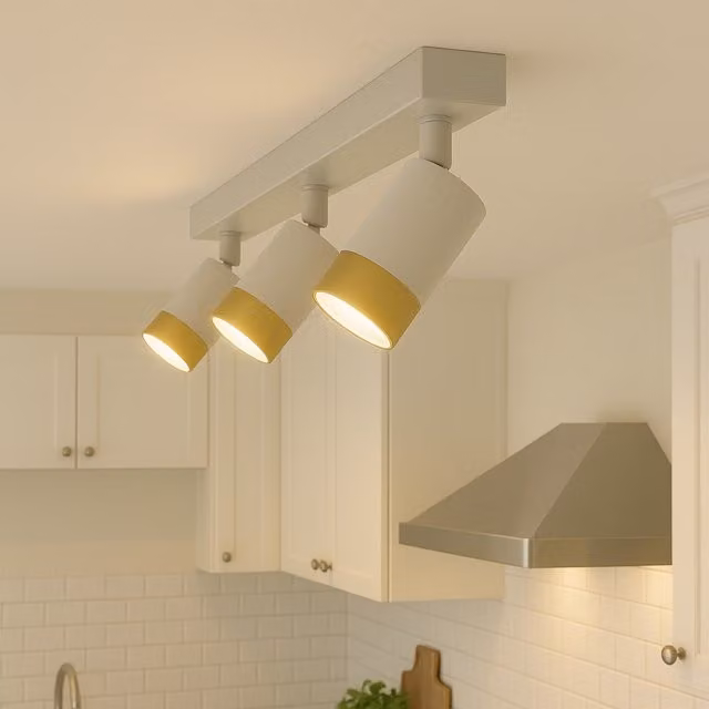 CGC PUZON Adjustable Triple Three Head Ceiling Spotlight Bar Light in White and Gold