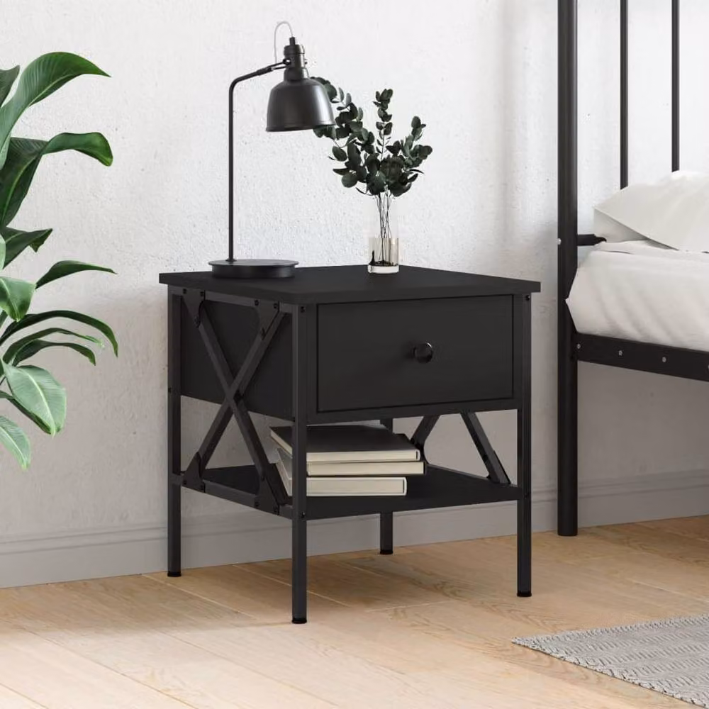 Berkfield Home Black Bedside Table W/D/H: 40 x 42 x 45 cm – 2