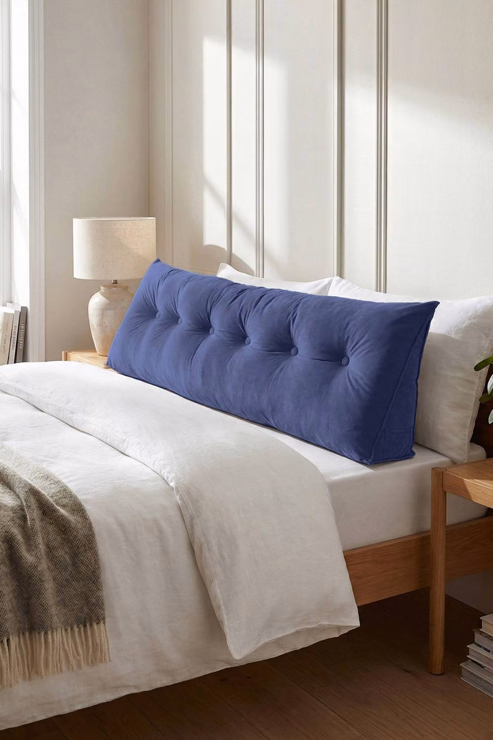 Living and Home Large Washable Wedge Headboard Pillow with Storage Pocket in Blue – 3