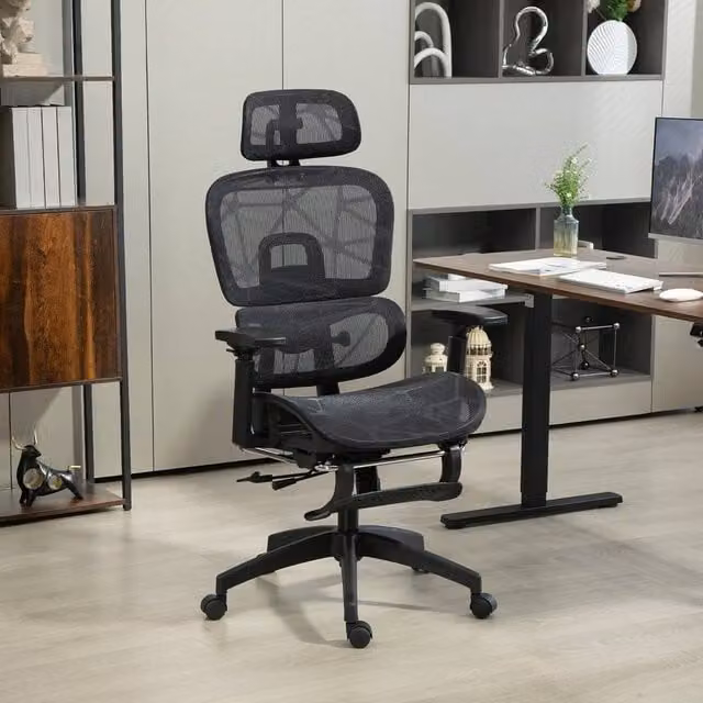 KORVIXA Black Fabric Executive Office Chair with Headrest and Armrests – 1