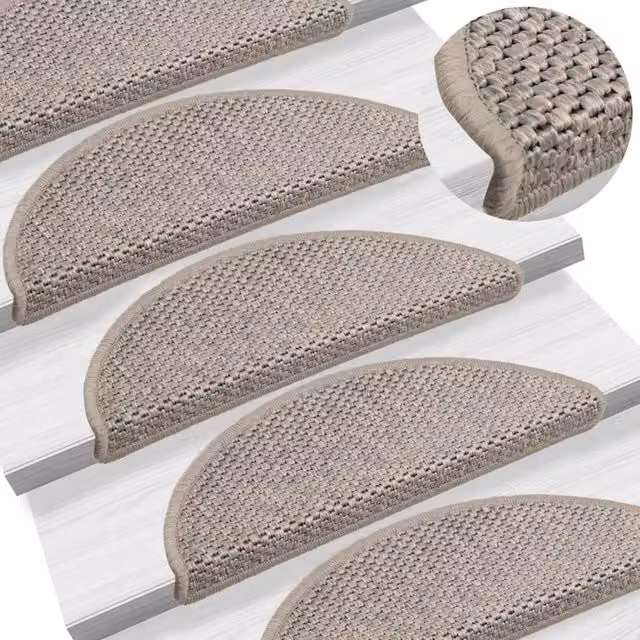 Berkfield Home Self-adhesive Sisal-Look Stair Mats, 15 Pieces, Silver in Taupe, W: 56 cm, D: 17 cm, H: 3 cm – 1
