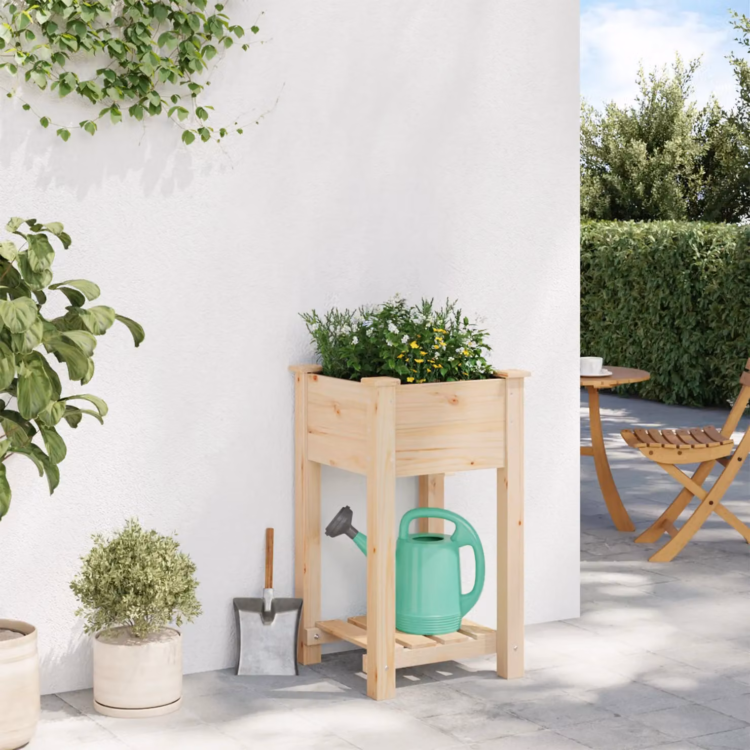 Berkfield Home Rustic Garden Planter with Shelf in Beige Solid Wood, W/D/H: 45 x 45 x 76 cm – 3