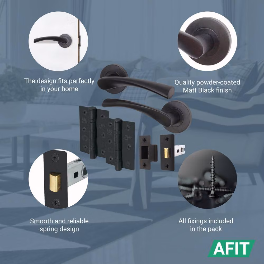 AFIT Black Internal Twist Door Handles with Latch Hinges, 3 Pack, W/D/H: 15 x 15 x 1.5 cm – 4