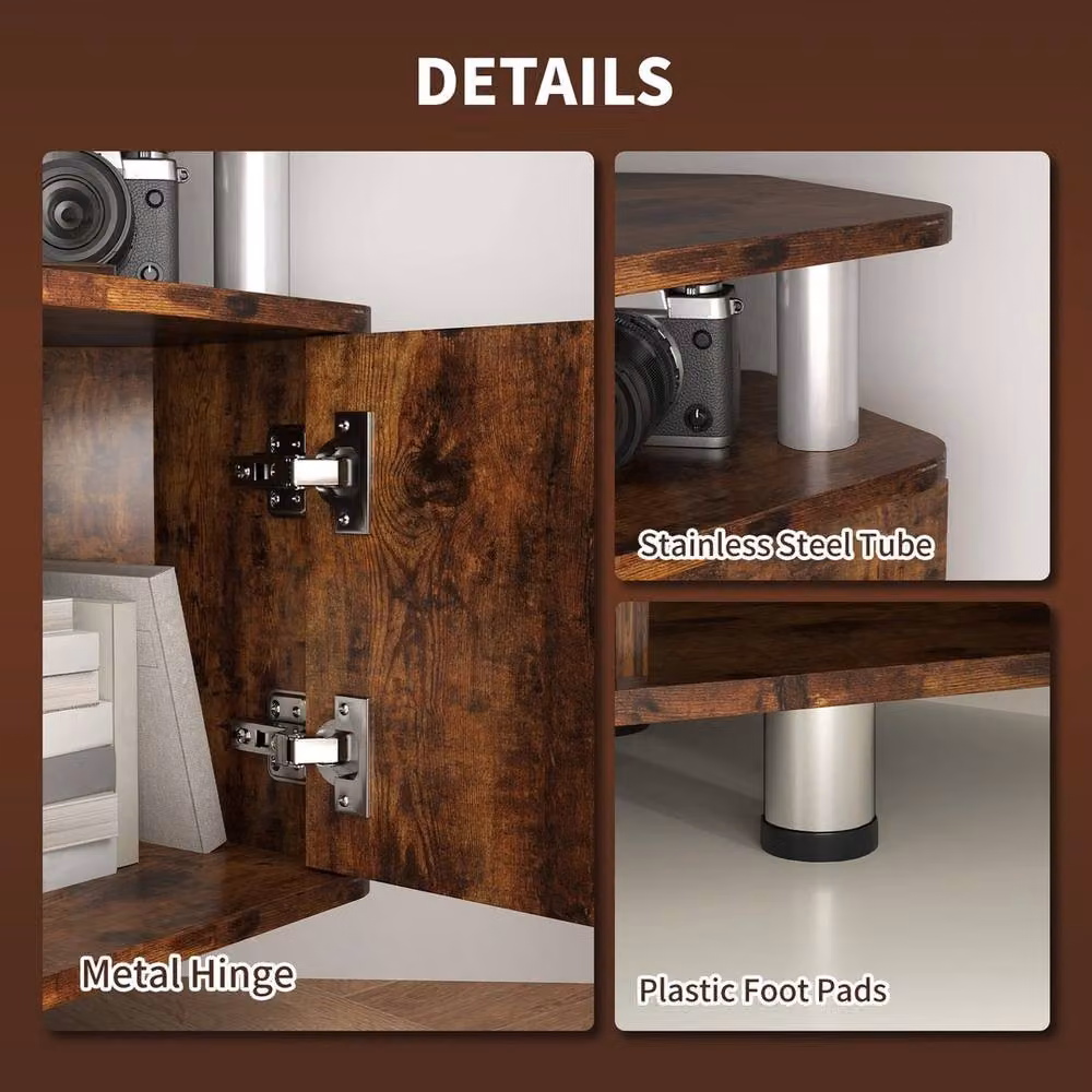 FORGEVIO Industrial Brown Wood TV Unit Cabinet with Storage Shelves and Media Compartments – 4