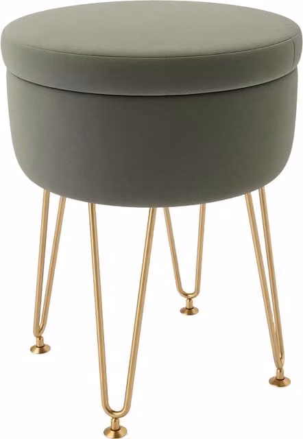 HOMCOM Modern Round Velvet Storage Ottoman with Metal Hairpin Legs and Removable Lid, Green