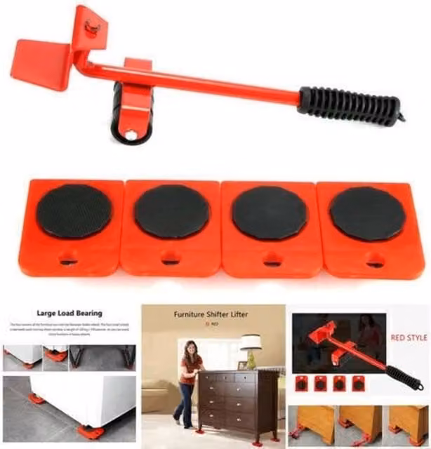 KORVIXA Heavy Duty Furniture Shifter Lifter Set with Swivel Wheels, Red, 40 cm