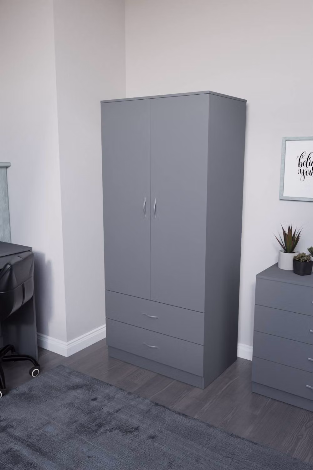 HD Designs Riano Modern 2 Door 2 Drawer Wardrobe in Grey – 6