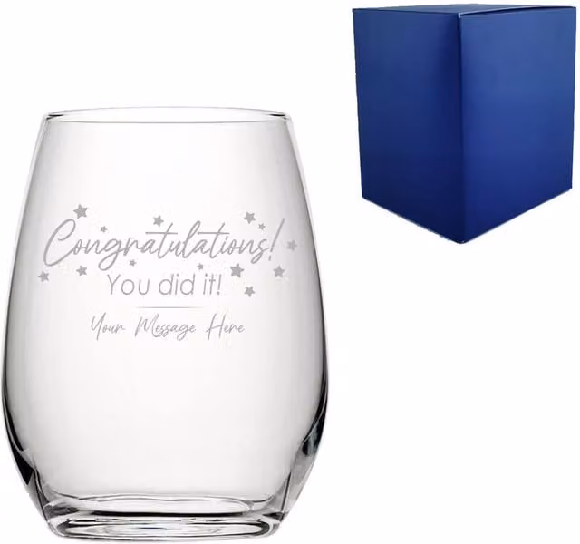 Uniqueful Personalised Congratulations You Did It Stemless Wine Glass in Transparent