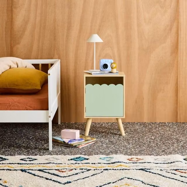 sweeek Children's Bedside Table with 1 Door in Green Wood Decor