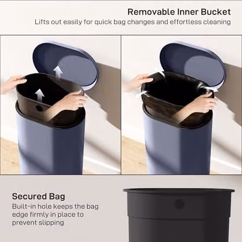 HOMCOM 30L Slim Rectangular Pedal Bin with Soft-Close Lid and Removable Inner Bucket, Grey – 5
