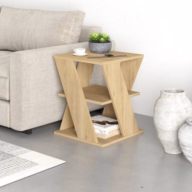 Decortie Cyclo' Modern Square Coffee Table in Sand Beige Wood, W/D/H: 45 x 45 x 55 cm